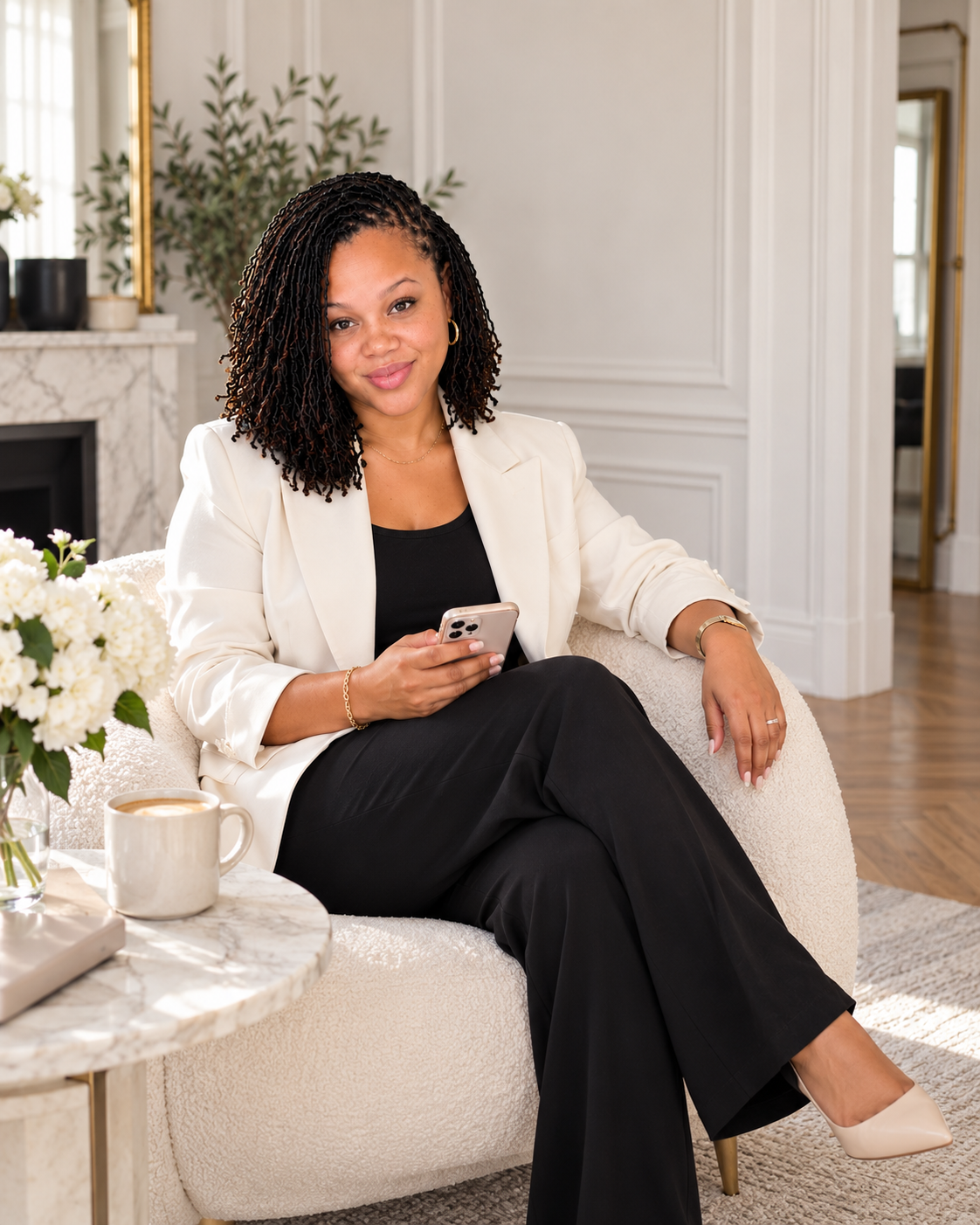 Affiliate creator seated with her phone