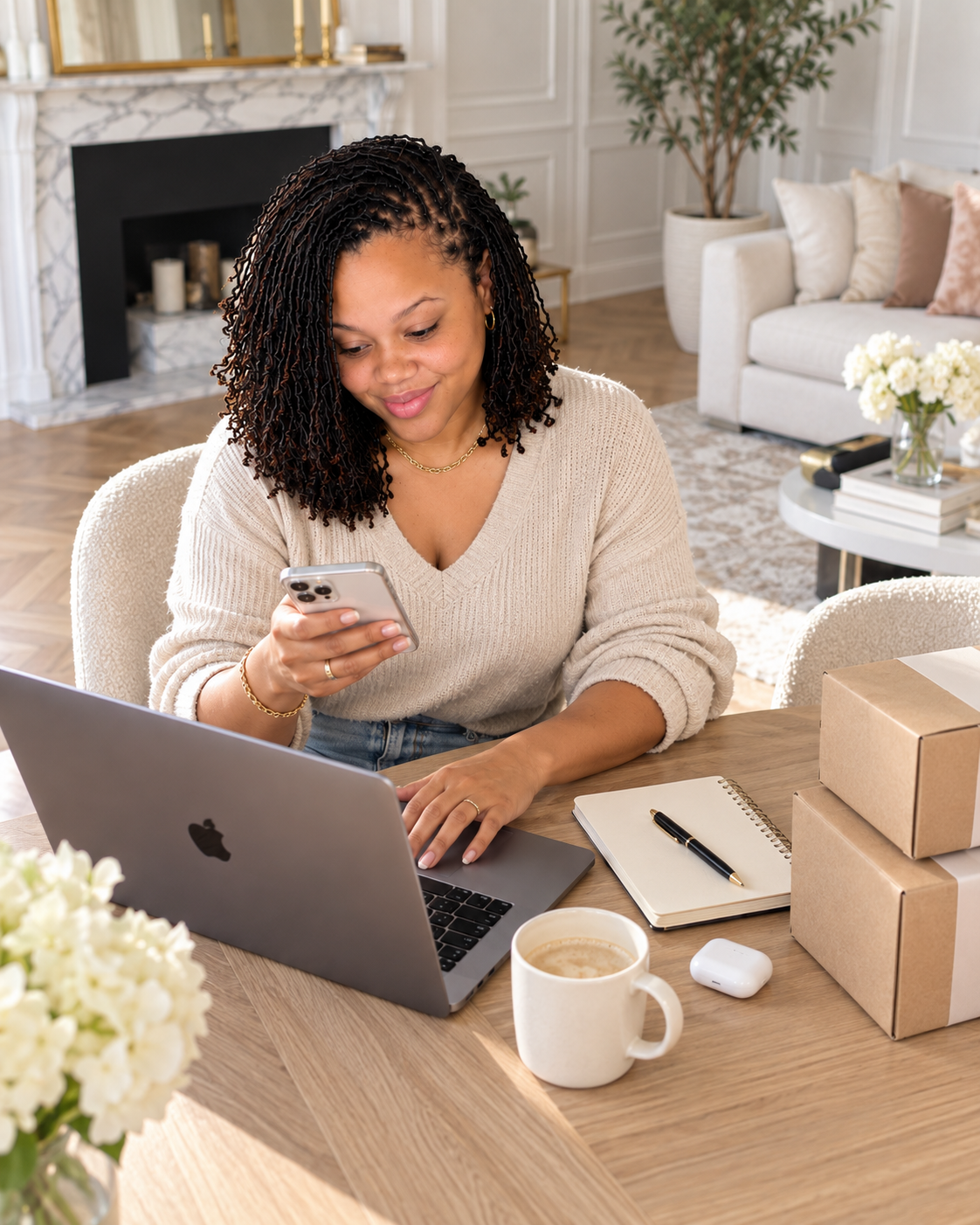 Creator preparing affiliate content at her desk